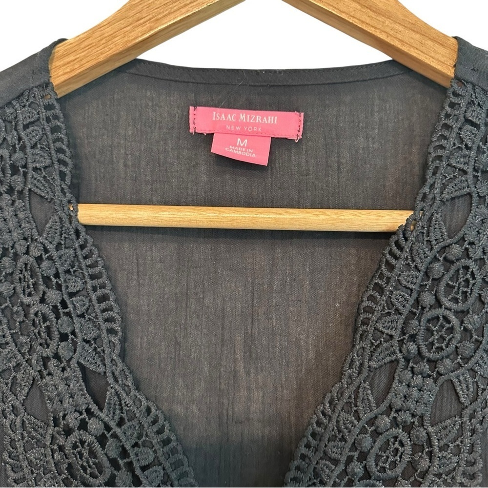 Isaac Mizrahi Women's Medium Crochet Lace Black Swimsuit Beachy Vacation Coverup - Picture 5 of 6
